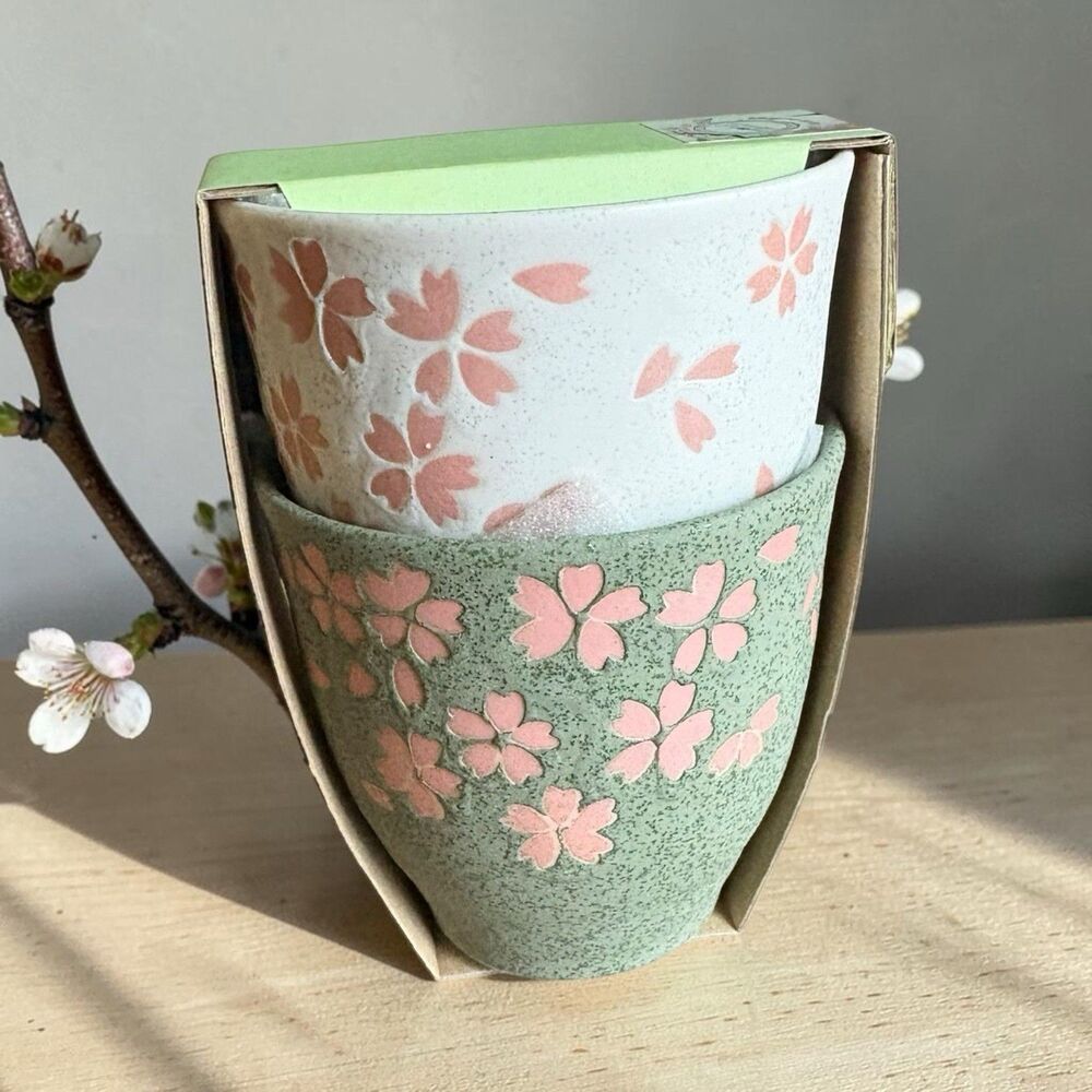 Jewel Pottery Tea Cups Set Of 2 Cherry Blossom Made In Japan